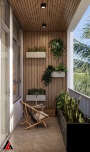 Luxury apartment balcony makeover with artificial grass flooring and a bespoke vertical garden wall in Vasundhara Ghaziabad