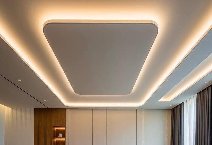 Home Modern architectural POP false ceiling with warm ambient cove lighting in Vaishali Ghaziabad